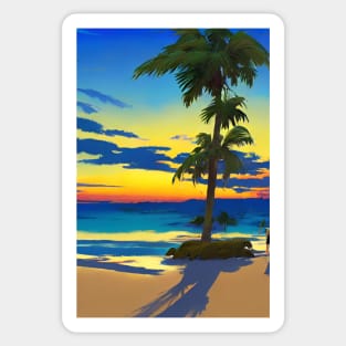 Summer Sunset Palm Tree Beach Ocean Art Sticker